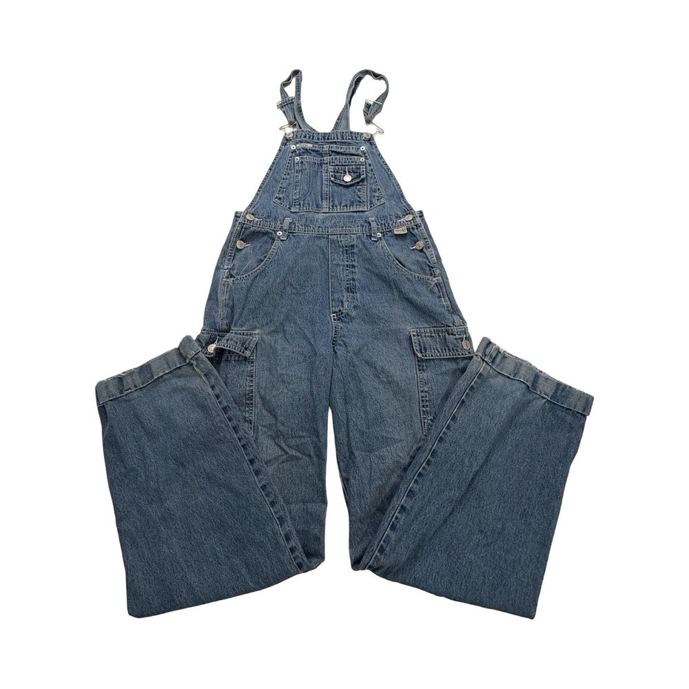 Revolt Overalls Womens M 30x30 Blue Denim Cargo Wide Leg Vintage Cotton Western